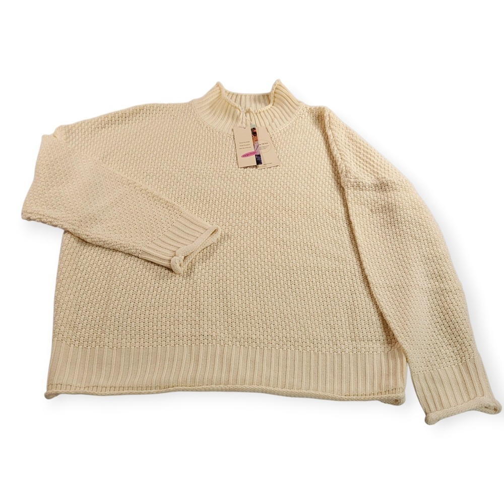 Dokotoo XL NEW Open Knit Oversized Rolled Mock Neck Cream Sweater Slouch Neutral